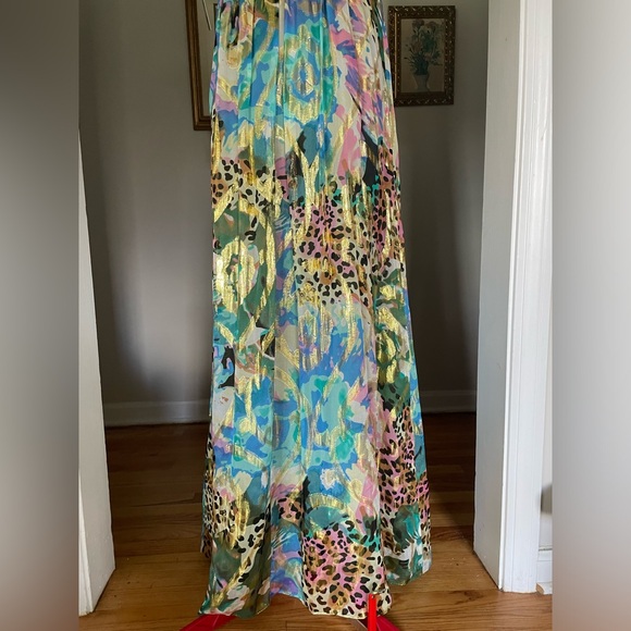 VTG Oleg Cassini NWT Leopard Floral Metallic Empire Waist Maxi Sundress - Picture 14 of 16